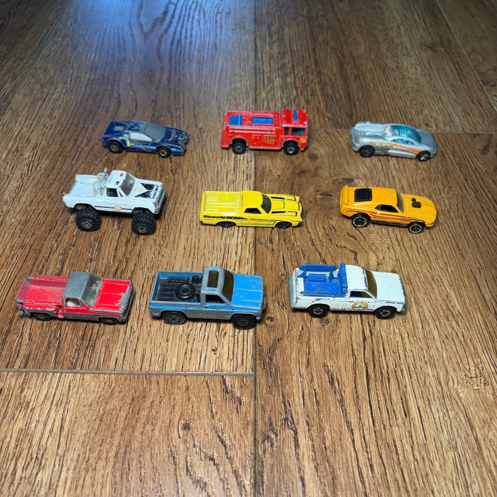 Vintage Hot Wheels Cars Lot 9pc 1977 Pickup 1982 Beach Patrol Mustang Mach 1